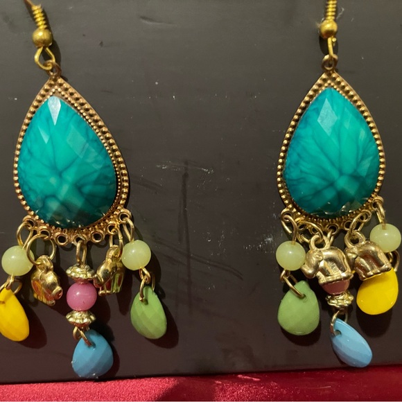Gold and Blue Chandelier Earrings - Picture 5 of 5